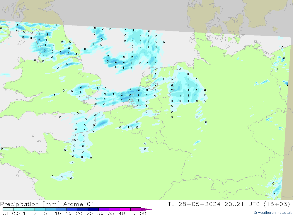 Precipitation Arome 01 Tu 28.05.2024 21 UTC