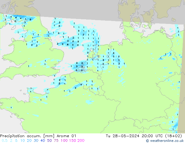 Precipitation accum. Arome 01 Tu 28.05.2024 20 UTC