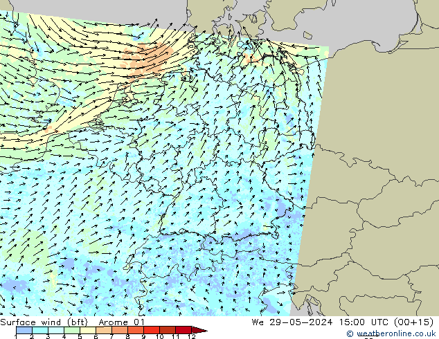 Rüzgar 10 m (bft) Arome 01 Çar 29.05.2024 15 UTC