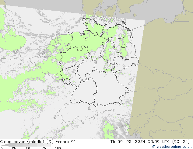 nuvens (médio) Arome 01 Qui 30.05.2024 00 UTC