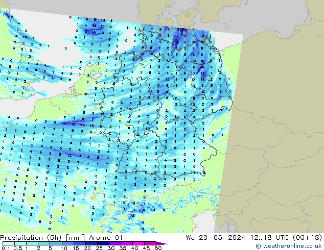 Precipitação (6h) Arome 01 Qua 29.05.2024 18 UTC