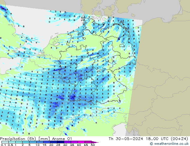 Yağış (6h) Arome 01 Per 30.05.2024 00 UTC