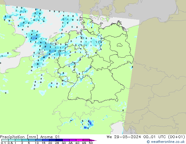 Neerslag Arome 01 wo 29.05.2024 01 UTC