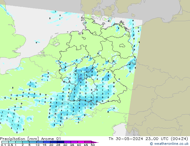Neerslag Arome 01 do 30.05.2024 00 UTC