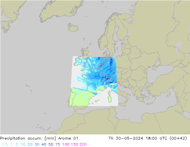 Precipitation accum. Arome 01 Th 30.05.2024 18 UTC