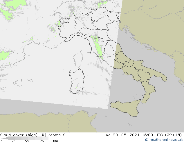 Bulutlar (yüksek) Arome 01 Çar 29.05.2024 18 UTC