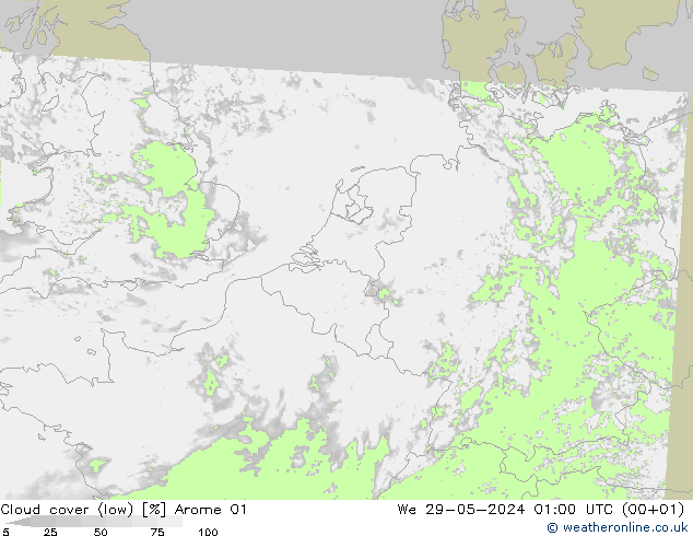 Nubes bajas Arome 01 mié 29.05.2024 01 UTC