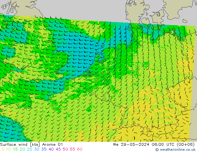 ветер 10 m Arome 01 ср 29.05.2024 06 UTC