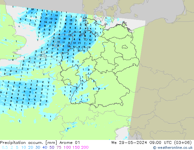 Precipitation accum. Arome 01 We 29.05.2024 09 UTC