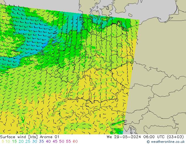 Vento 10 m Arome 01 Qua 29.05.2024 06 UTC