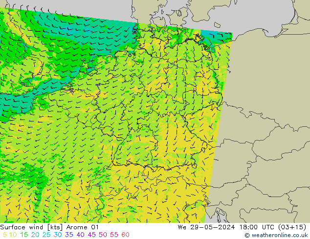 Surface wind Arome 01 We 29.05.2024 18 UTC