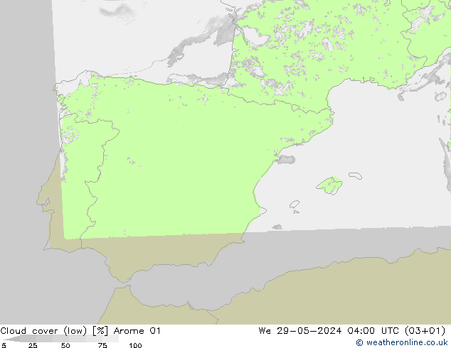 Nuages (bas) Arome 01 mer 29.05.2024 04 UTC