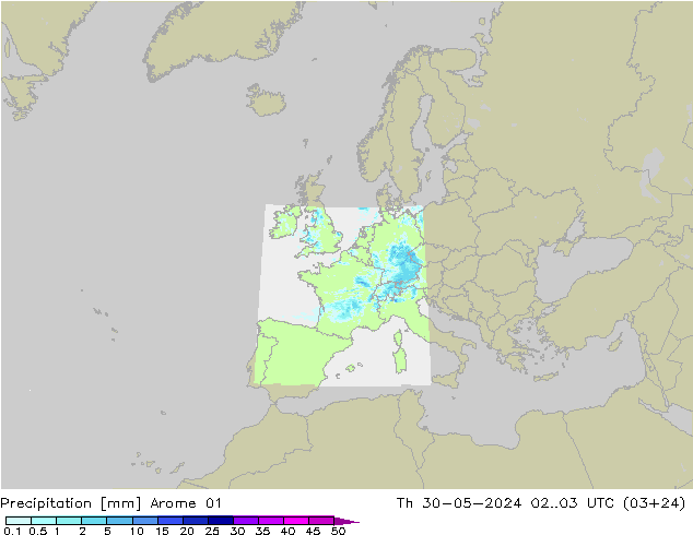 Neerslag Arome 01 do 30.05.2024 03 UTC
