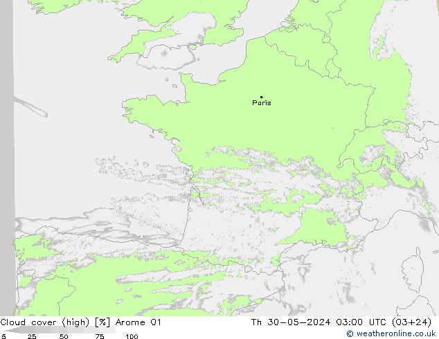 zachmurzenie (wysokie) Arome 01 czw. 30.05.2024 03 UTC