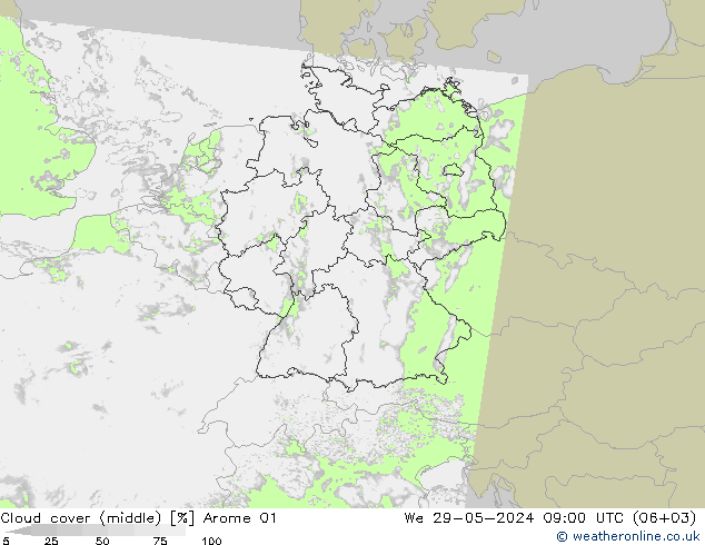 Nuages (moyen) Arome 01 mer 29.05.2024 09 UTC