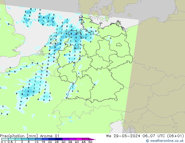 Srážky Arome 01 St 29.05.2024 07 UTC