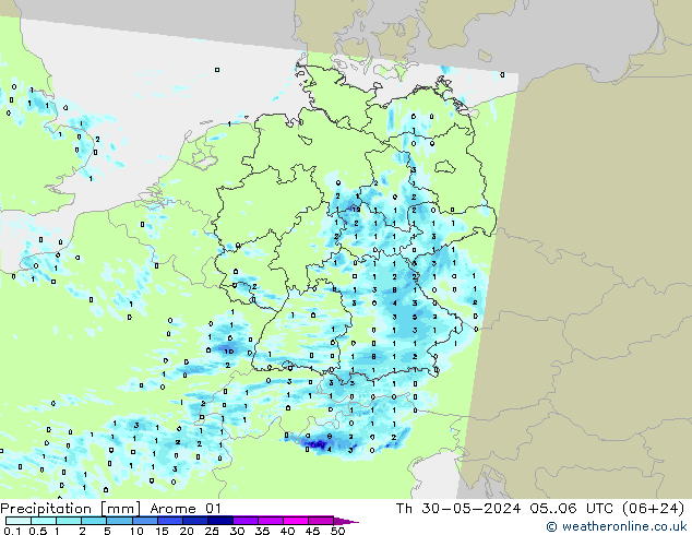 precipitação Arome 01 Qui 30.05.2024 06 UTC