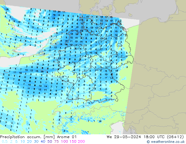 Precipitation accum. Arome 01  29.05.2024 18 UTC