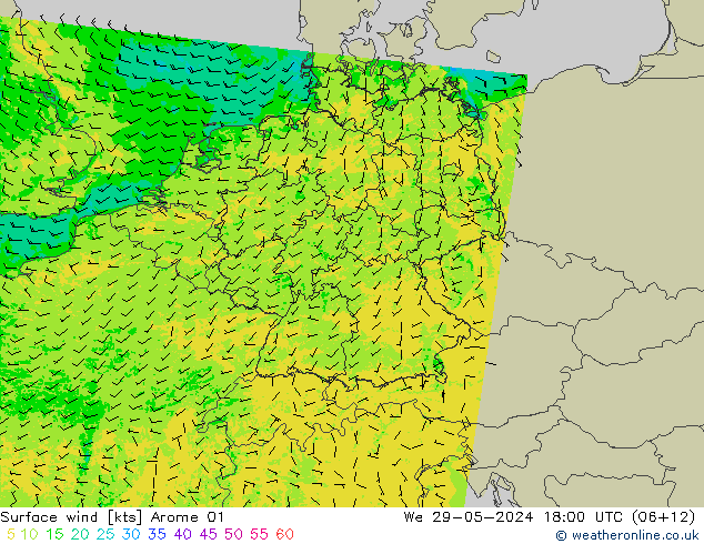 ветер 10 m Arome 01 ср 29.05.2024 18 UTC