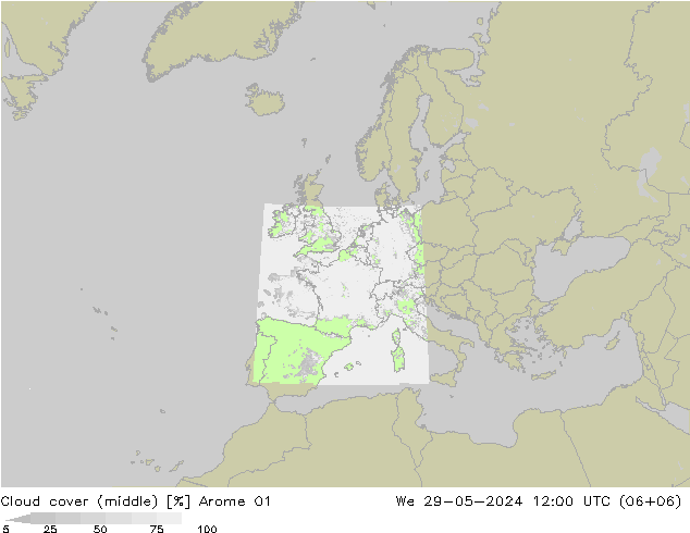 Nubes medias Arome 01 mié 29.05.2024 12 UTC