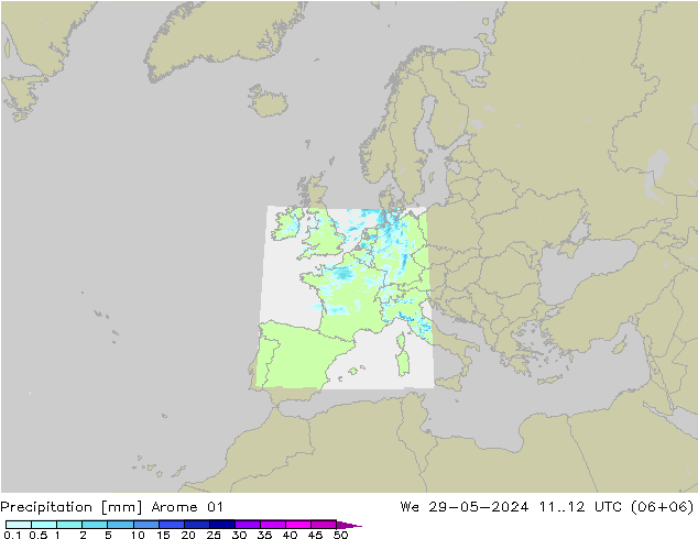 Niederschlag Arome 01 Mi 29.05.2024 12 UTC