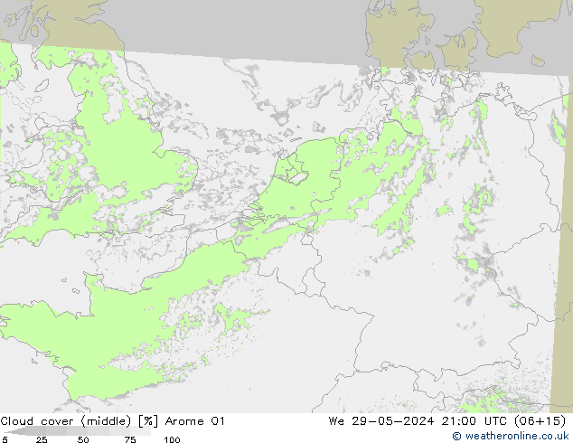 nuvens (médio) Arome 01 Qua 29.05.2024 21 UTC