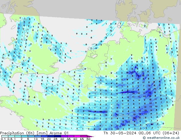 Precipitação (6h) Arome 01 Qui 30.05.2024 06 UTC