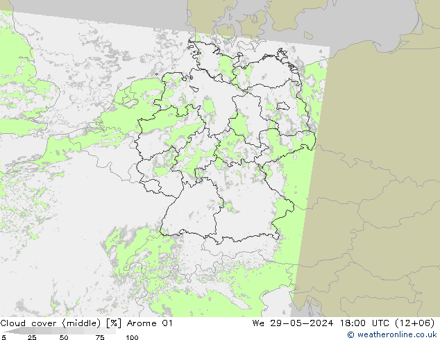 Cloud cover (middle) Arome 01 We 29.05.2024 18 UTC