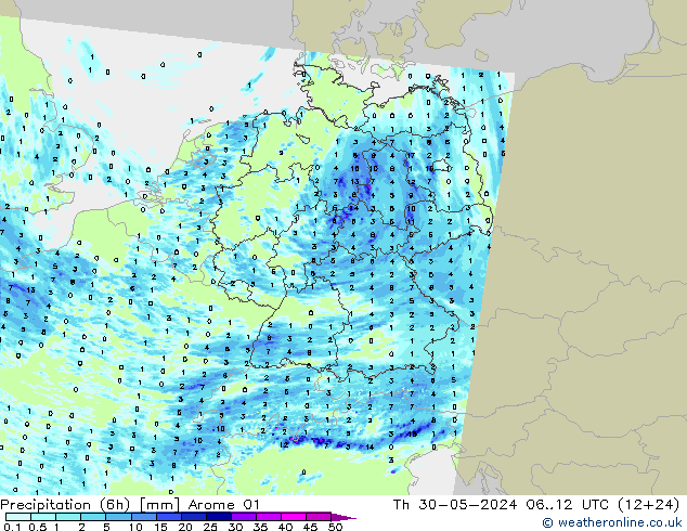 Yağış (6h) Arome 01 Per 30.05.2024 12 UTC