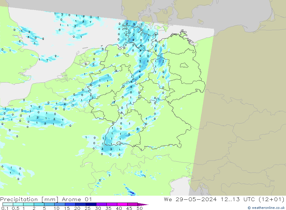 Precipitación Arome 01 mié 29.05.2024 13 UTC