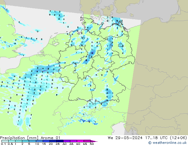 Srážky Arome 01 St 29.05.2024 18 UTC