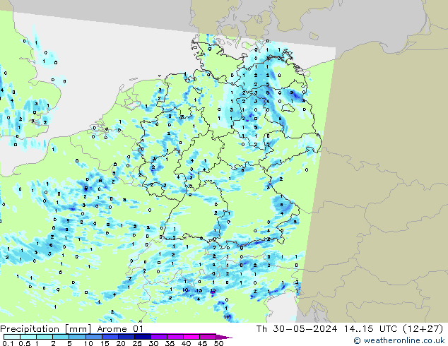 Srážky Arome 01 Čt 30.05.2024 15 UTC