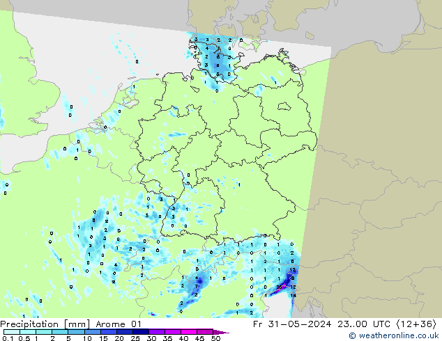 Niederschlag Arome 01 Fr 31.05.2024 00 UTC