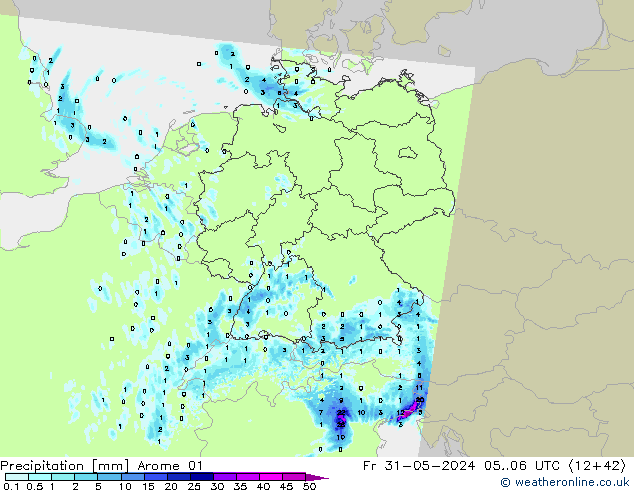 Precipitazione Arome 01 ven 31.05.2024 06 UTC