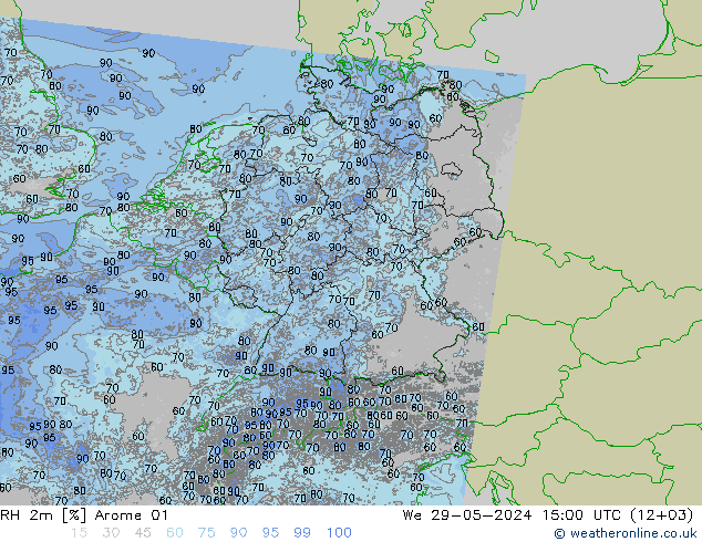 RH 2m Arome 01 Mi 29.05.2024 15 UTC