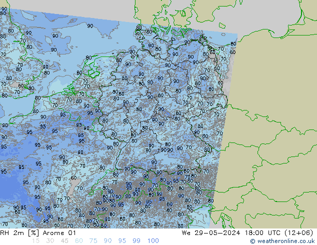 RH 2m Arome 01 Qua 29.05.2024 18 UTC