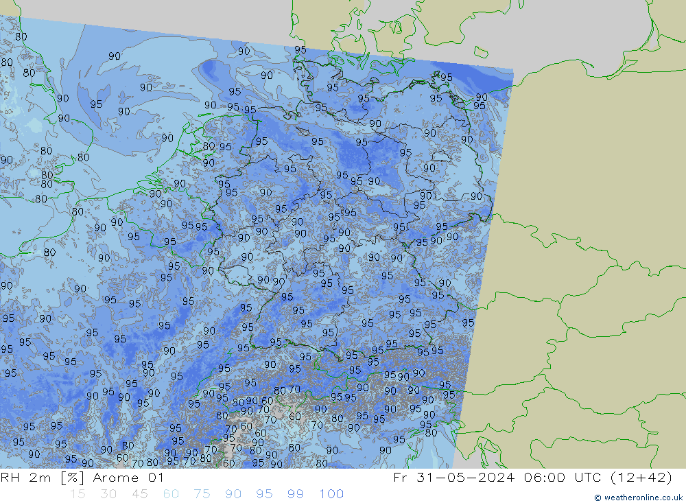 RH 2m Arome 01 Fr 31.05.2024 06 UTC