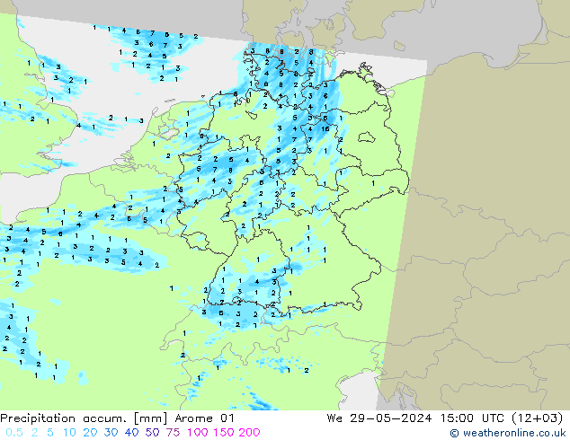 Totale neerslag Arome 01 wo 29.05.2024 15 UTC