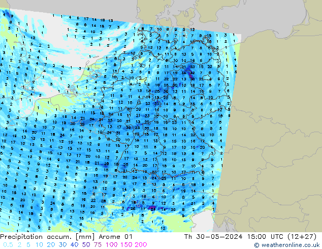 Precipitation accum. Arome 01 Qui 30.05.2024 15 UTC