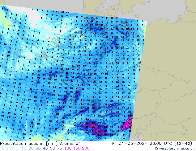 Toplam Yağış Arome 01 Cu 31.05.2024 06 UTC