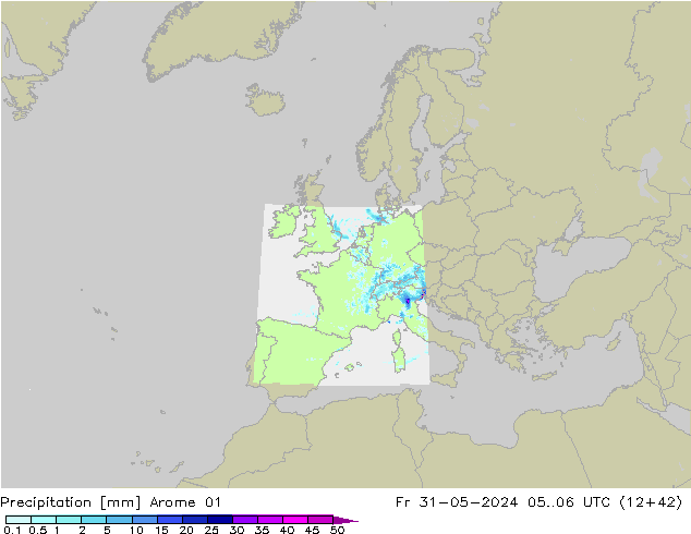 Precipitazione Arome 01 ven 31.05.2024 06 UTC