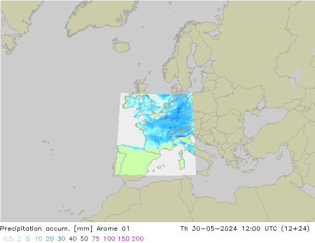Precipitation accum. Arome 01 Th 30.05.2024 12 UTC