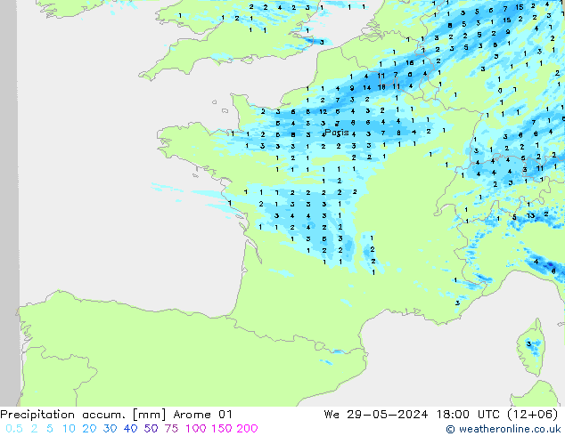 Precipitation accum. Arome 01  29.05.2024 18 UTC