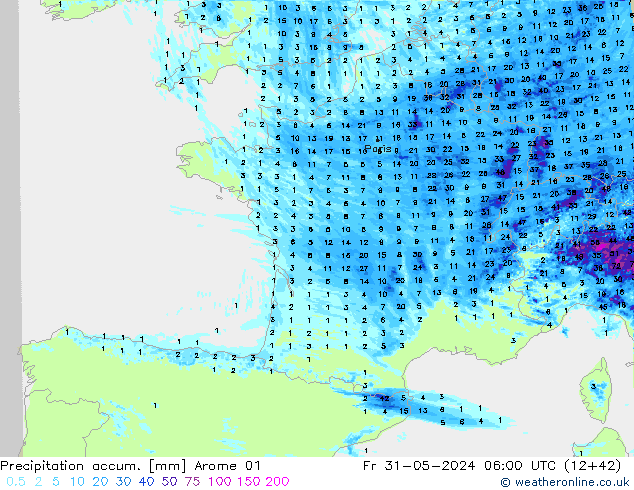 Toplam Yağış Arome 01 Cu 31.05.2024 06 UTC