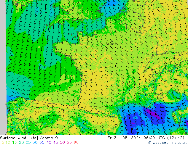 Wind 10 m Arome 01 vr 31.05.2024 06 UTC