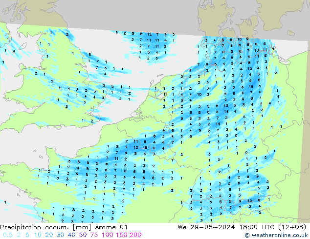 Precipitation accum. Arome 01 We 29.05.2024 18 UTC