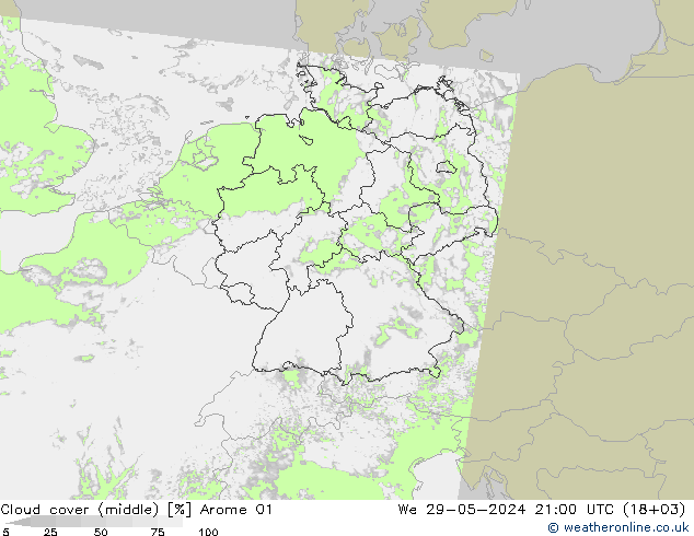 Wolken (mittel) Arome 01 Mi 29.05.2024 21 UTC