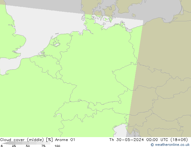 Cloud cover (middle) Arome 01 Th 30.05.2024 00 UTC