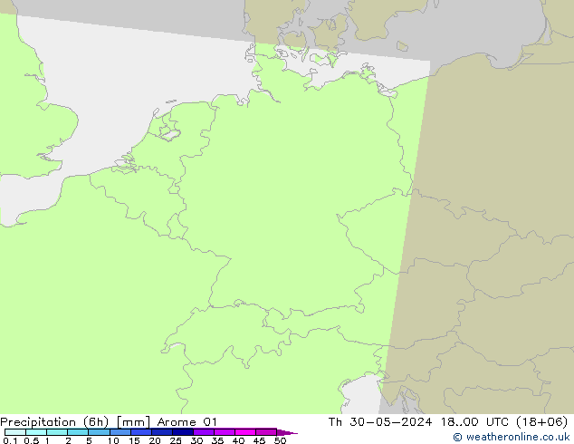 Precipitation (6h) Arome 01 Th 30.05.2024 00 UTC