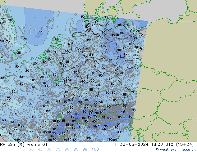 RH 2m Arome 01 Do 30.05.2024 18 UTC